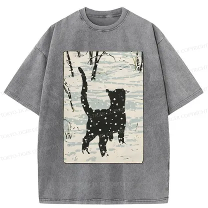Tokyo-Tiger Cat In The Snow Washed T-Shirt