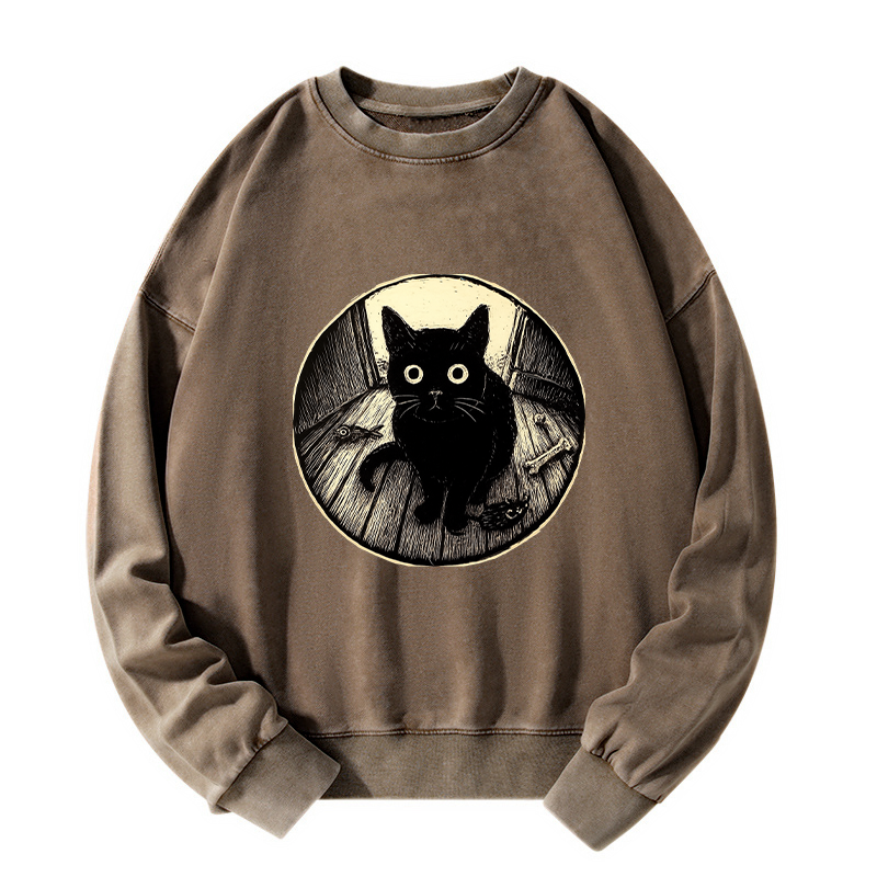 Tokyo-Tiger Waiting Black Cat Washed Sweatshirt