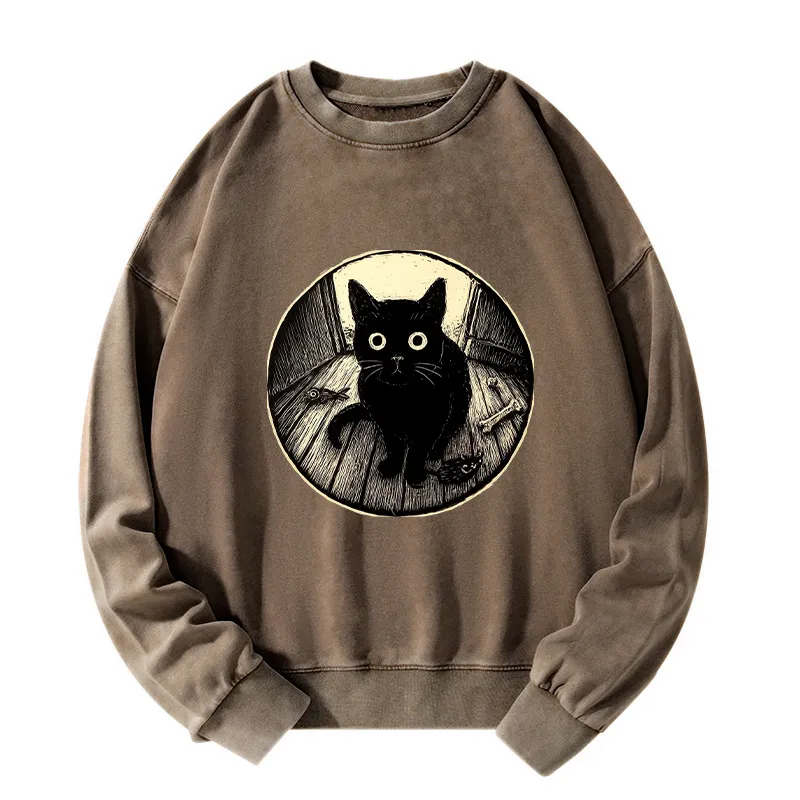 Tokyo-Tiger Waiting Black Cat Washed Sweatshirt