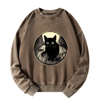 Tokyo-Tiger Waiting Black Cat Washed Sweatshirt