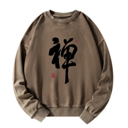 Tokyo-Tiger Japanese Zen Kanji Washed Sweatshirt