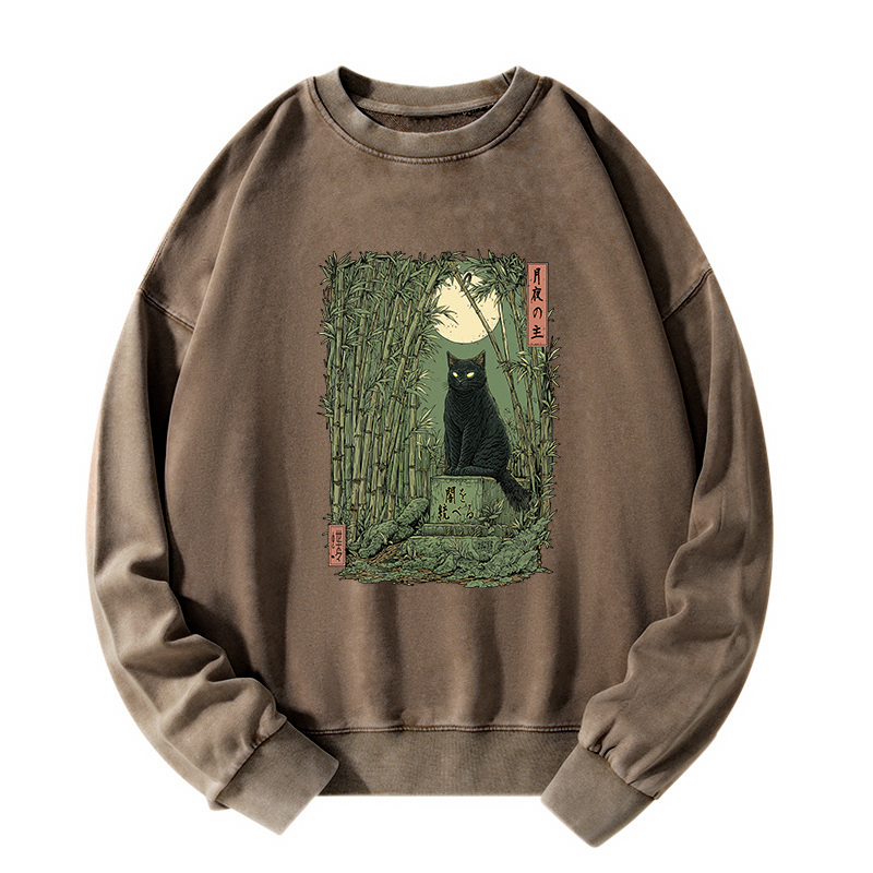 Tokyo-Tiger Black Cat In The Bamboo Forest Washed Sweatshirt
