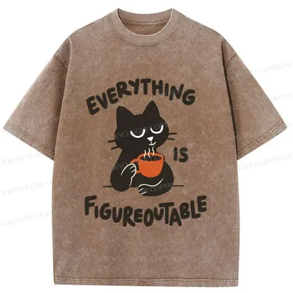 Tokyo-Tiger Cat Tasting Coffee Washed T-Shirt