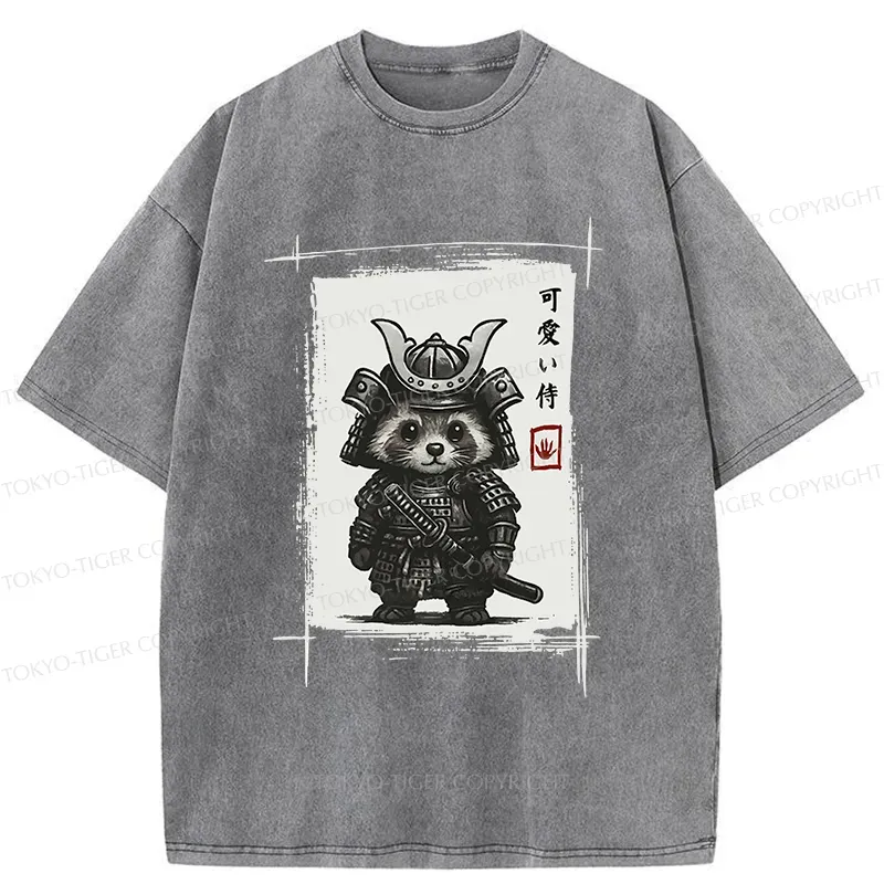 Tokyo-Tiger Samurai Baby Raccoon Washed T-Shirt