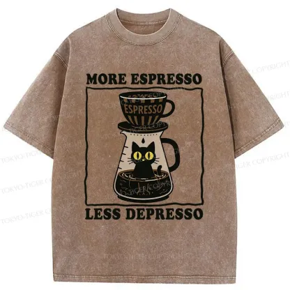 Tokyo-Tiger Cats And Coffee Washed T-Shirt