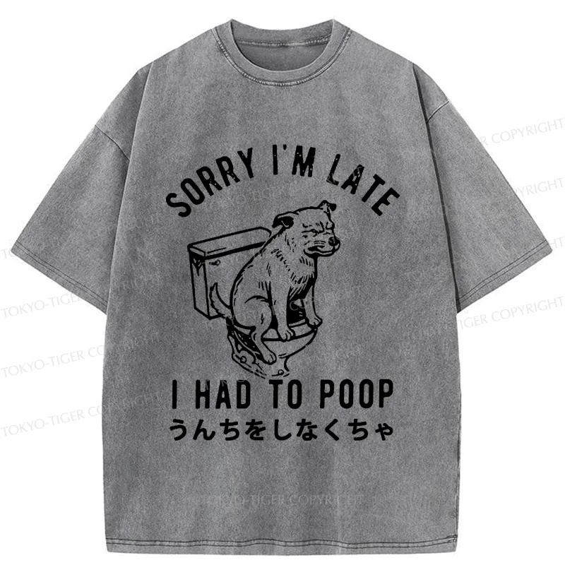 Tokyo-Tiger Dog Pooping Funny Washed T-Shirt
