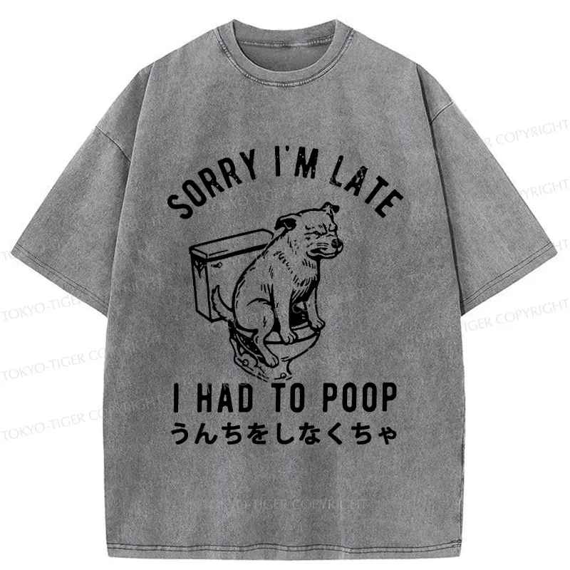 Tokyo-Tiger Dog Pooping Funny Washed T-Shirt