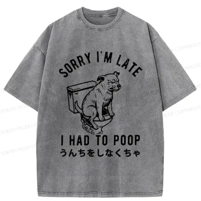 Tokyo-Tiger Dog Pooping Funny Washed T-Shirt