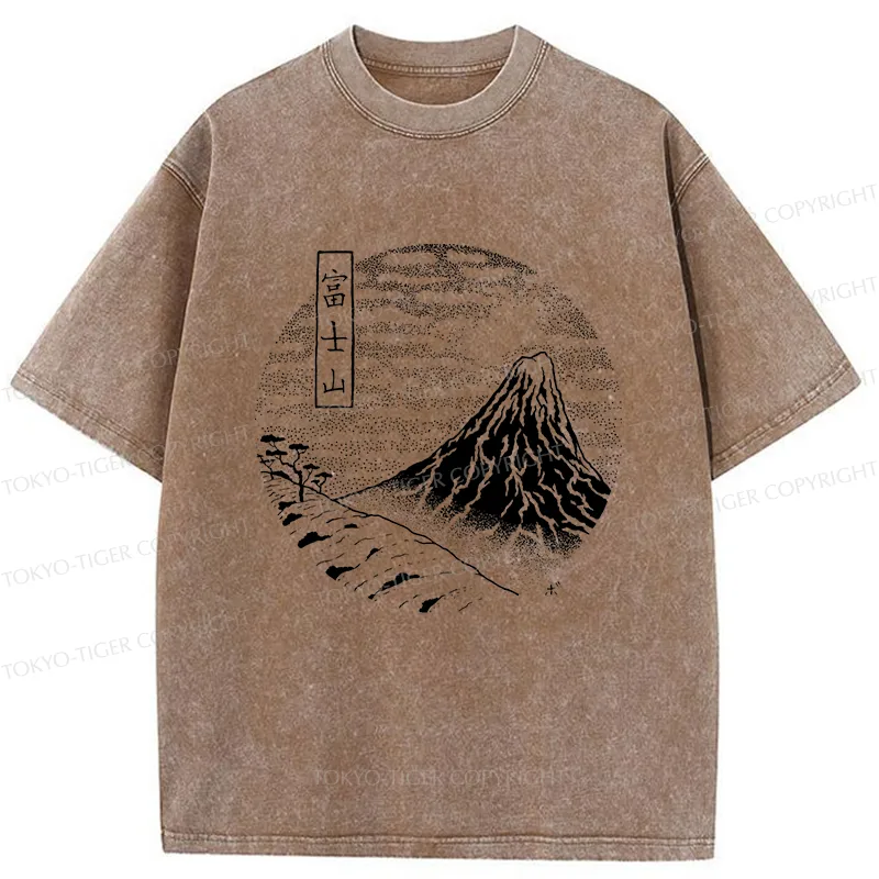 Tokyo-Tiger Mount Fuji Painting Washed T-Shirt