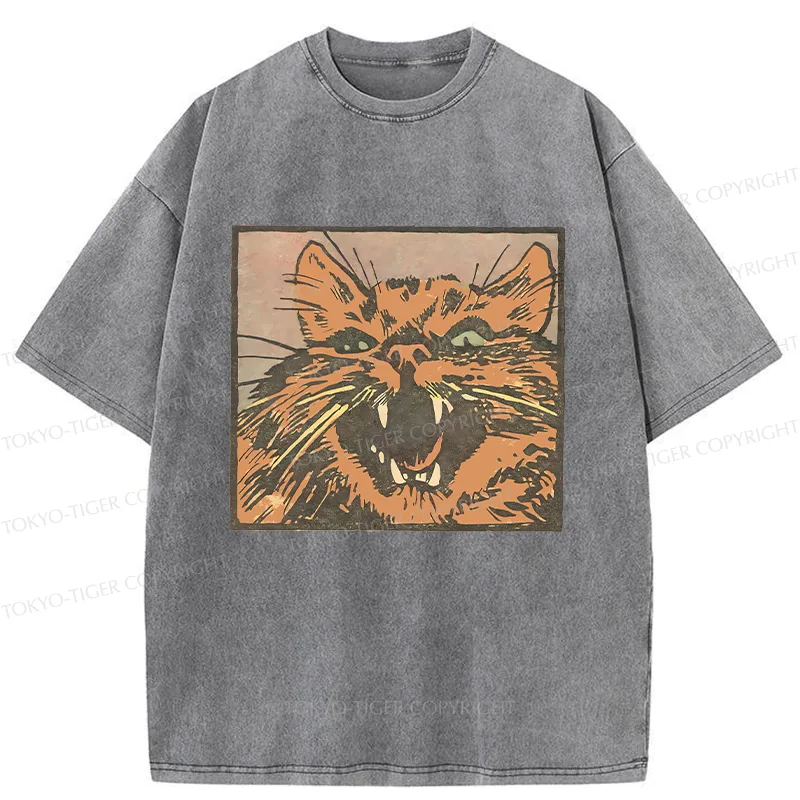 Tokyo-Tiger Roaring Cat Washed T-Shirt