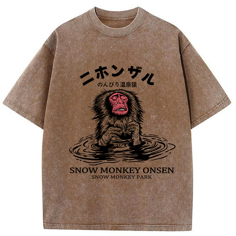 Tokyo-Tiger Relaxed Hot Spring Monkey Washed T-Shirt