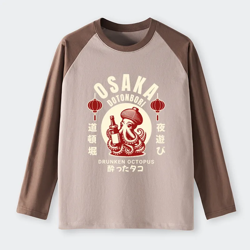 Tokyo-Tiger Retro Osaka Octopus Raglan Long Sleeve T-shirt