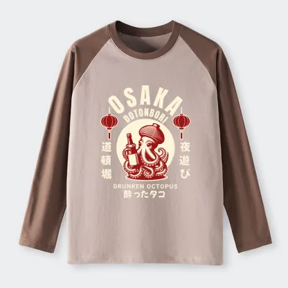 Tokyo-Tiger Retro Osaka Octopus Raglan Long Sleeve T-shirt