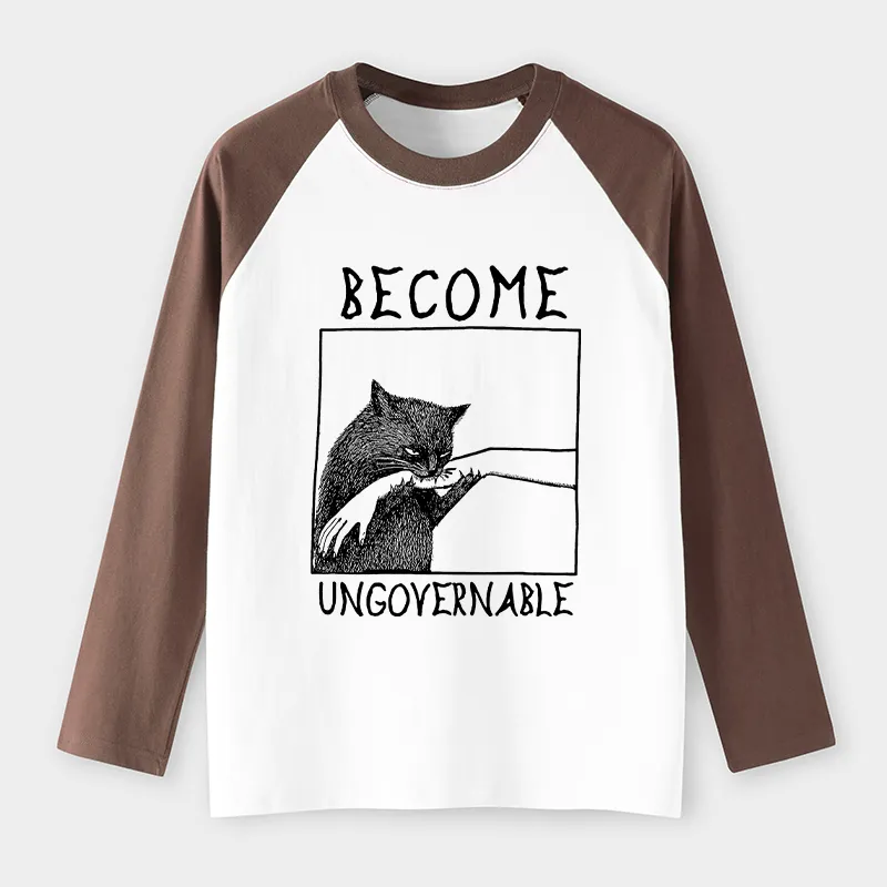 Tokyo-Tiger Cat Biting Arm Raglan Long Sleeve T-shirt