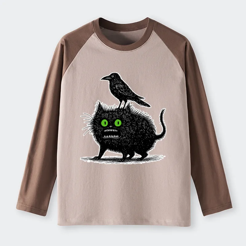 Tokyo-Tiger Crow And Black Cat Raglan Long Sleeve T-shirt