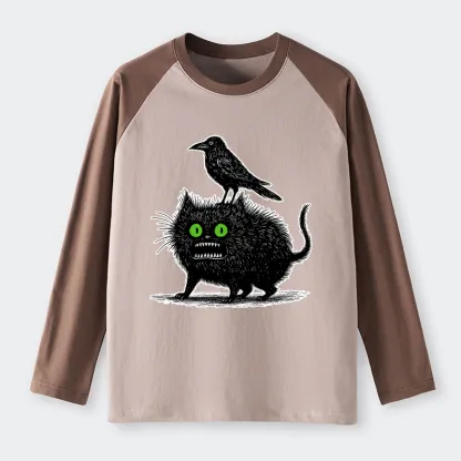 Tokyo-Tiger Crow And Black Cat Raglan Long Sleeve T-shirt