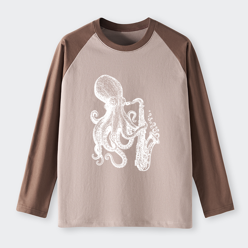 Tokyo-Tiger Octopus Playing Saxophone Raglan Long Sleeve T-shirt