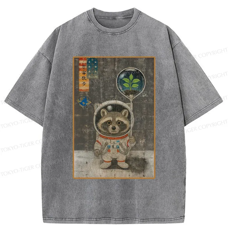 Tokyo-Tiger Astronaut Raccoon Washed T-Shirt