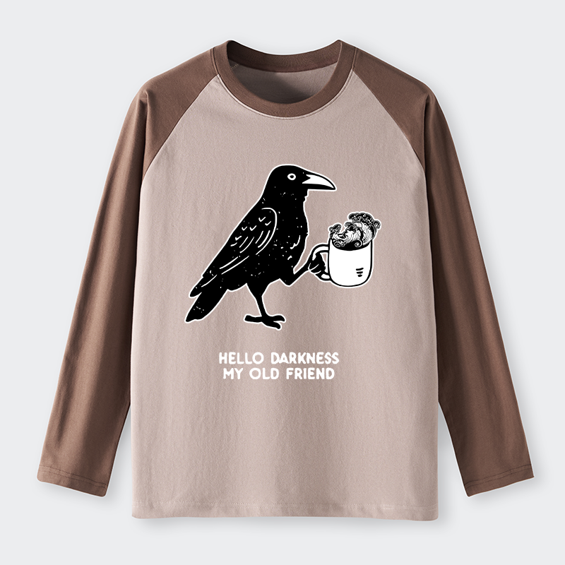 Tokyo-Tiger Crow Drinking Black Coffee Funny Raglan Long Sleeve T-shirt