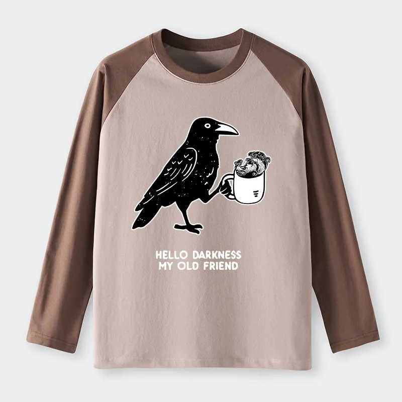 Tokyo-Tiger Crow Drinking Black Coffee Funny Raglan Long Sleeve T-shirt