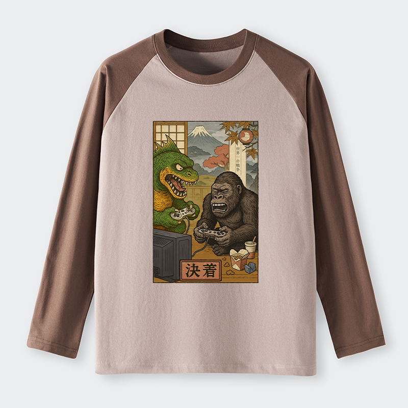Tokyo-Tiger Monsters Play Games Raglan Long Sleeve T-shirt