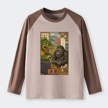 Tokyo-Tiger Monsters Play Games Raglan Long Sleeve T-shirt