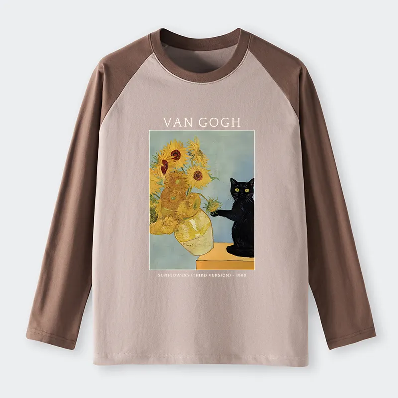 Tokyo-Tiger Black Cat With Sunflowers Raglan Long Sleeve T-shirt