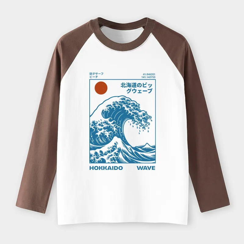 Tokyo-Tiger Hokkaido Wave Japan Raglan Long Sleeve T-shirt