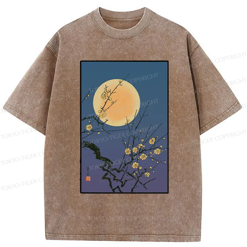 Tokyo-Tiger Vintage Moon Painting Washed T-Shirt