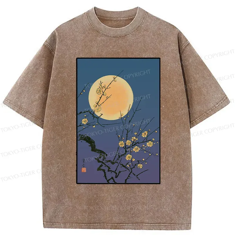 Tokyo-Tiger Vintage Moon Painting Washed T-Shirt