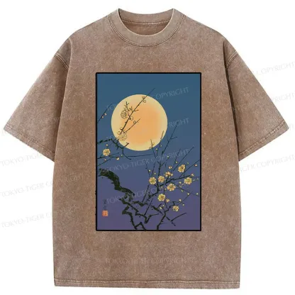 Tokyo-Tiger Vintage Moon Painting Washed T-Shirt