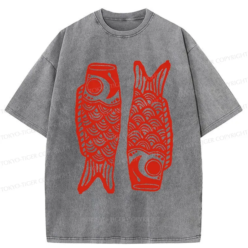 Tokyo-Tiger Retro Carp Streamer Washed T-Shirt