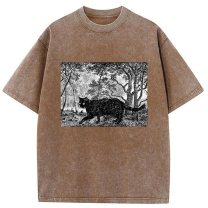 Tokyo-Tiger Cat Walking In The Woods Washed T-Shirt