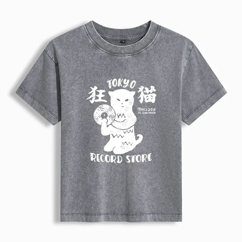 Tokyo-Tiger Tokyo Record Store Cat CD Washed T-shirt