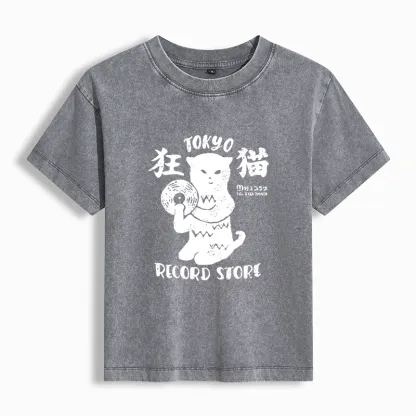 Tokyo-Tiger Tokyo Record Store Cat CD Washed T-shirt