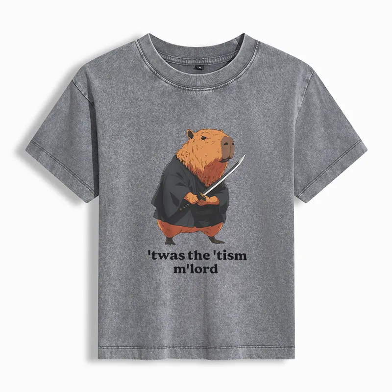 Tokyo-Tiger Focused Samurai Capybara Washed T-Shirt Sale