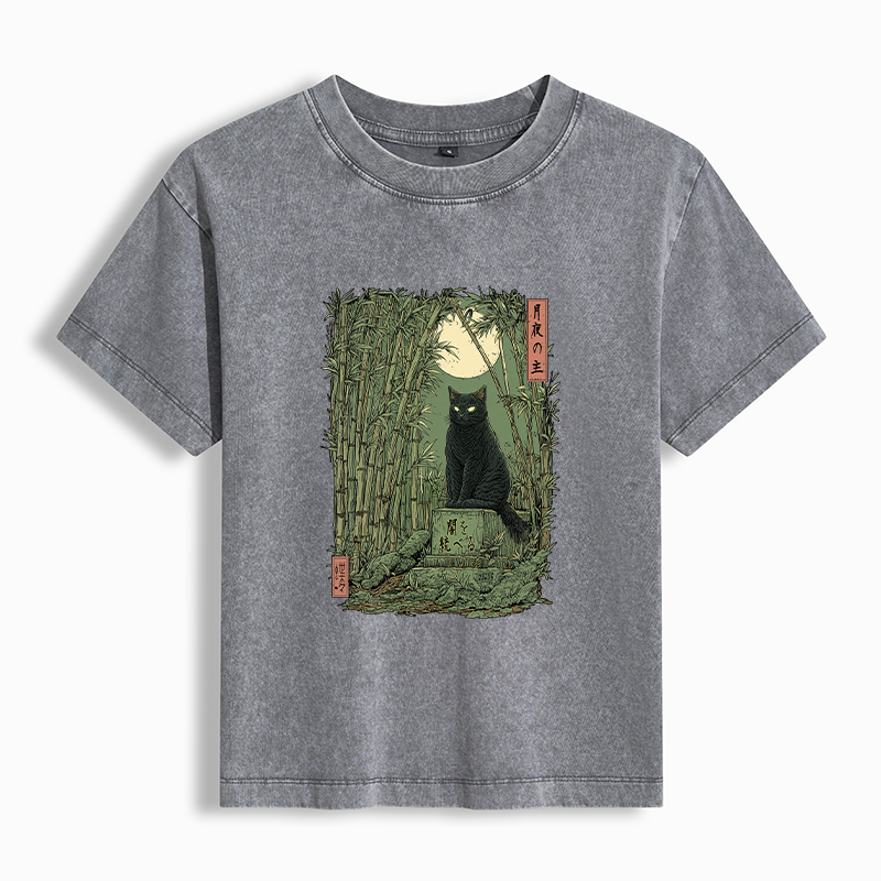 Tokyo-Tiger Black Cat In The Bamboo Forest Washed T-shirt