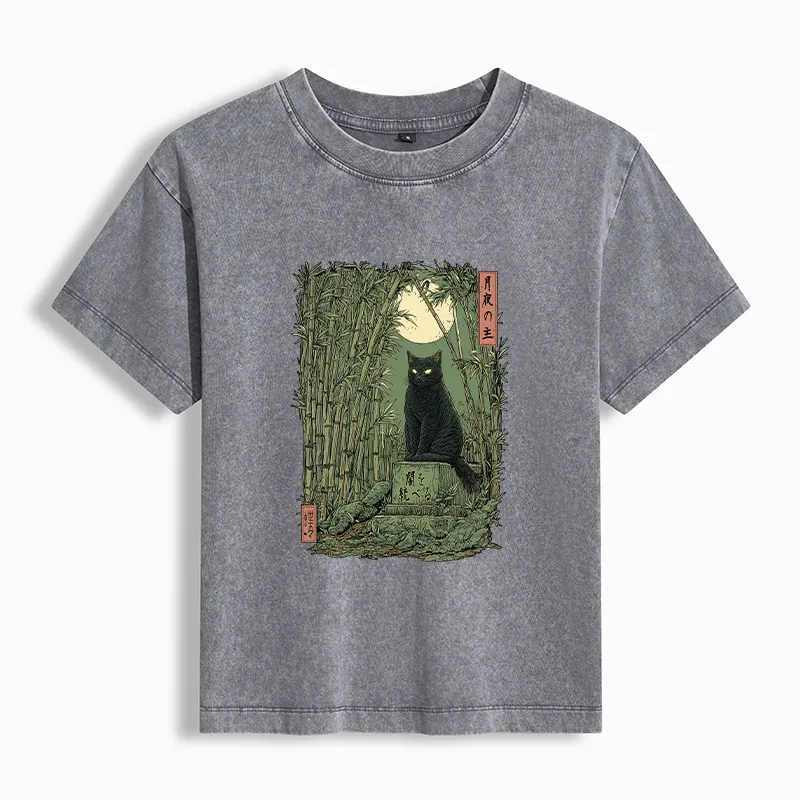 Tokyo-Tiger Black Cat In The Bamboo Forest Washed T-shirt