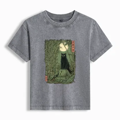 Tokyo-Tiger Black Cat In The Bamboo Forest Washed T-shirt