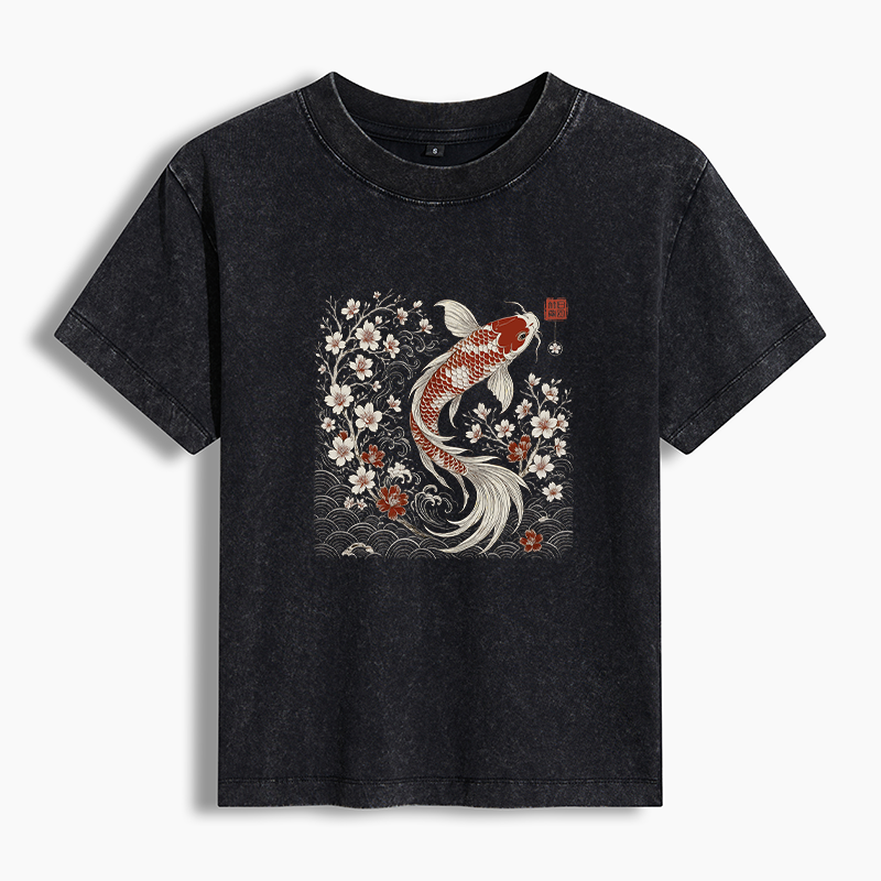 Tokyo-Tiger Vintage Sakura And Koi Washed T-shirt