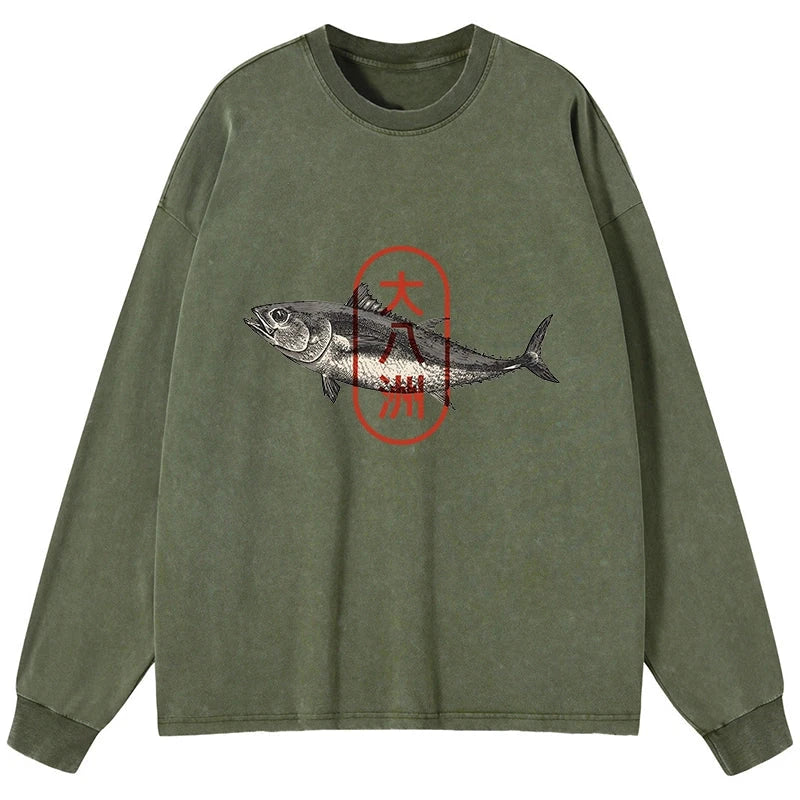 Tokyo-Tiger Oyashima Sushi Logo Washed Long Sleeve T-Shirt