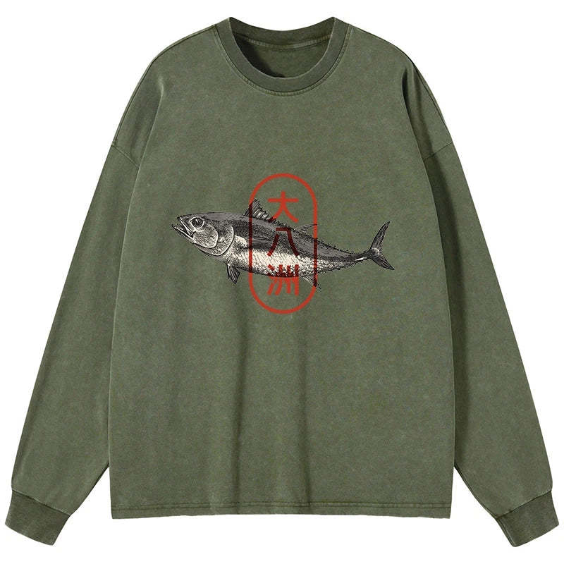 Tokyo-Tiger Oyashima Sushi Logo Washed Long Sleeve T-Shirt