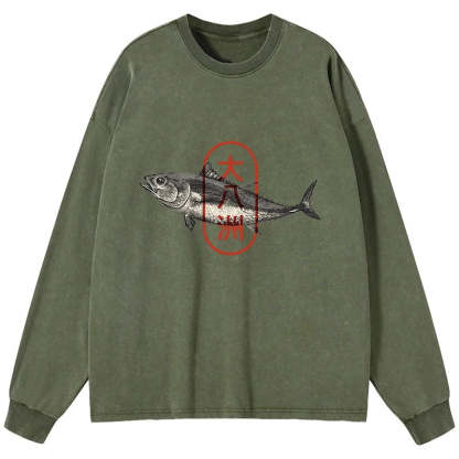 Tokyo-Tiger Oyashima Sushi Logo Washed Long Sleeve T-Shirt