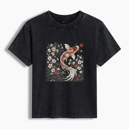 Tokyo-Tiger Vintage Sakura And Koi Washed T-shirt