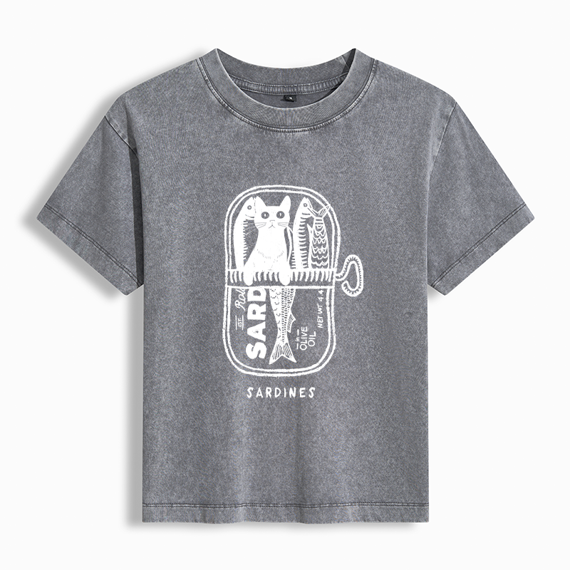 Tokyo-Tiger Cat Hiding In A Sardine Can Washed T-shirt