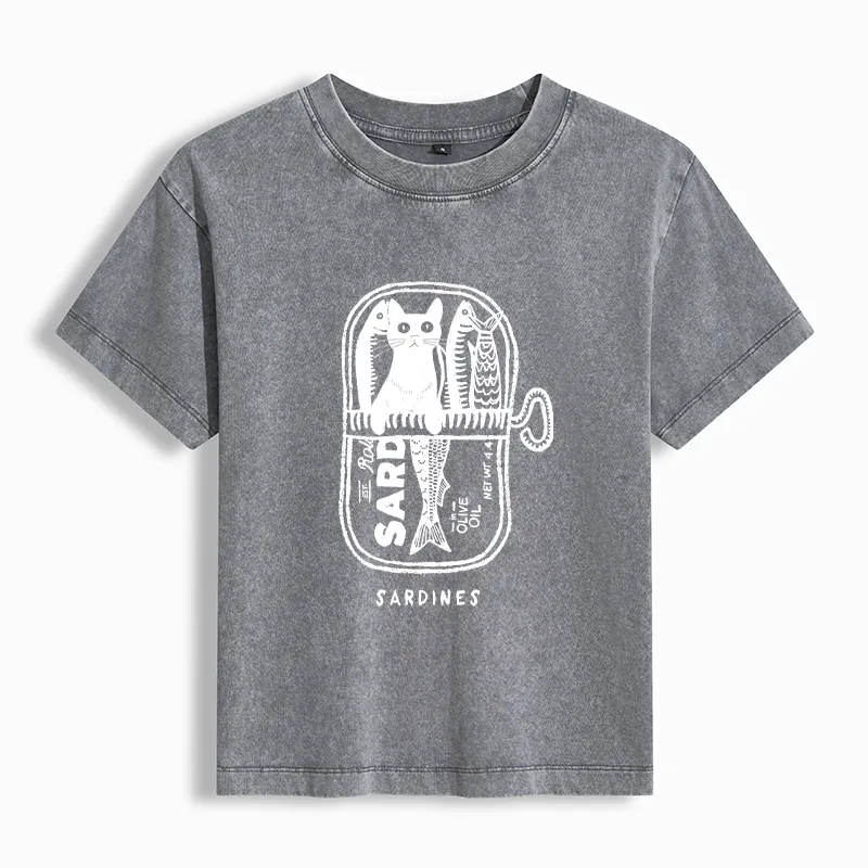Tokyo-Tiger Cat Hiding In A Sardine Can Washed T-shirt