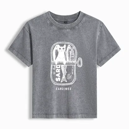 Tokyo-Tiger Cat Hiding In A Sardine Can Washed T-shirt