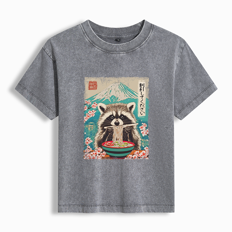 Tokyo-Tiger Please Give Raccoon A Discount Washed T-shirt