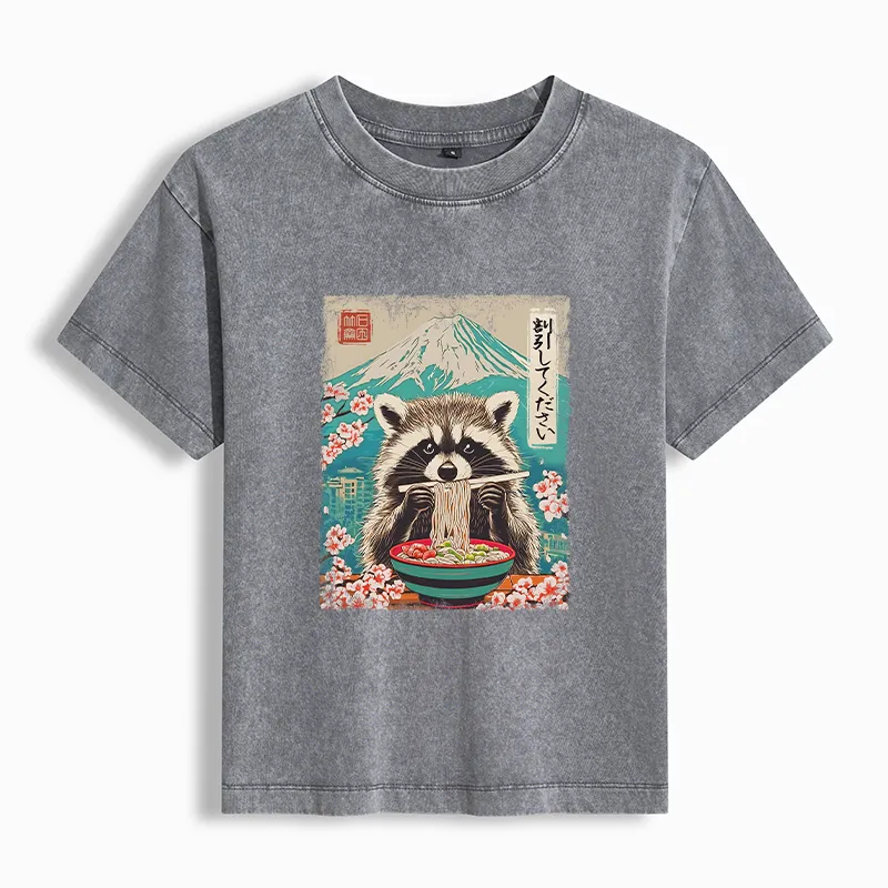 Tokyo-Tiger Please Give Raccoon A Discount Washed T-shirt