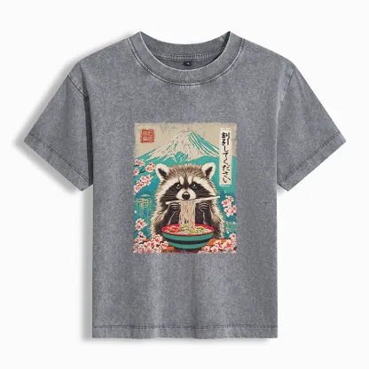 Tokyo-Tiger Please Give Raccoon A Discount Washed T-shirt